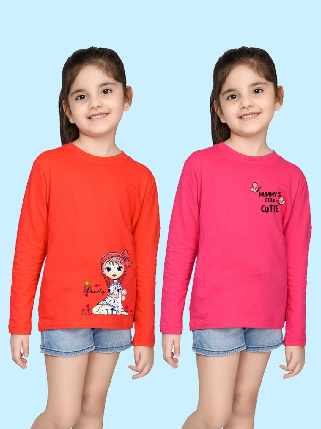 NUSYL Girls Red & Pink Pack of 2 Graphic Printed T-shirts-picture-18