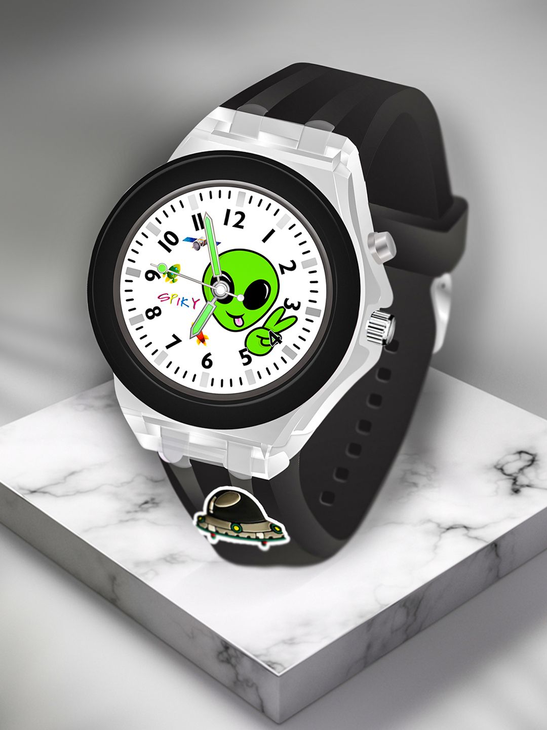 Spiky Kids Printed Led Lights Dial Analogue Watch SpaceShip_Blk-image-45