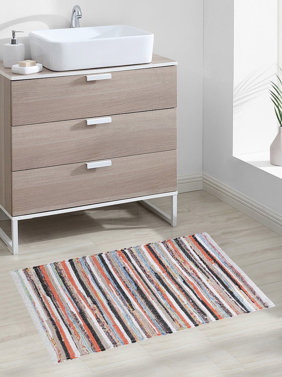 Oxolloxo Orange & White Striped Woven Design Rectangle Floor Mats & Dhurries-image-45