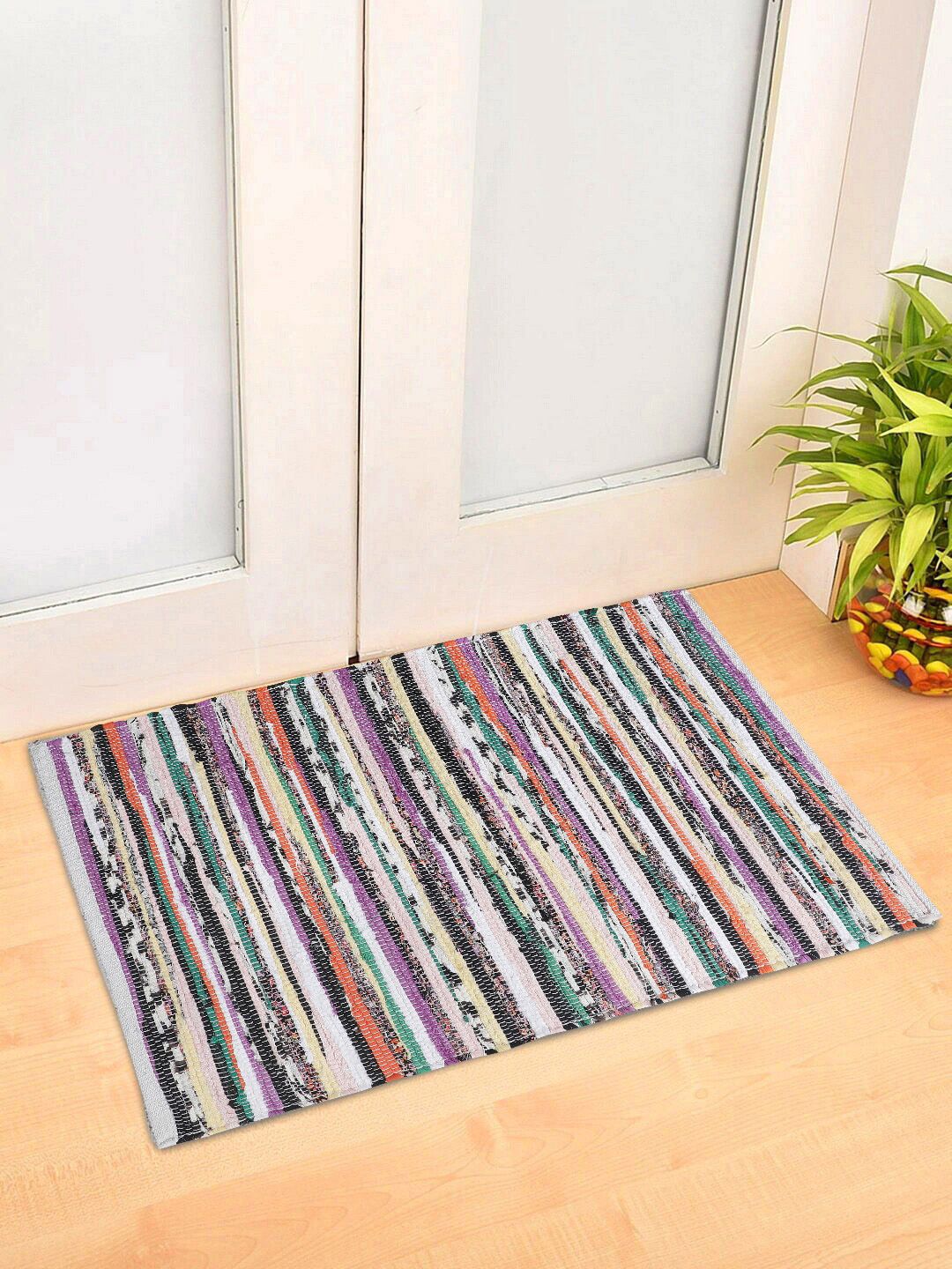 Oxolloxo Purple & White Striped Woven Design Rectangle Floor Mats & Dhurries-image-42