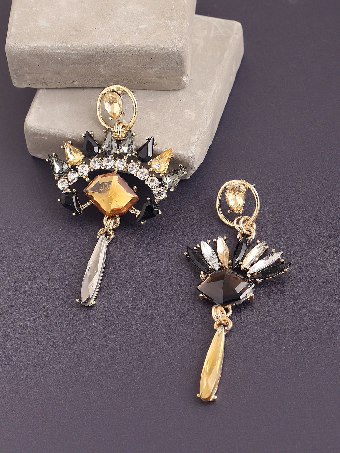 SOHI Black & Gold-Plated Contemporary Drop Earrings-picture-27