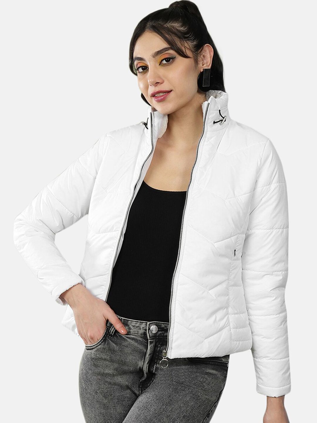 Freehand by The Indian Garage Co Women White Outdoor Bomber Jacket-picture-16