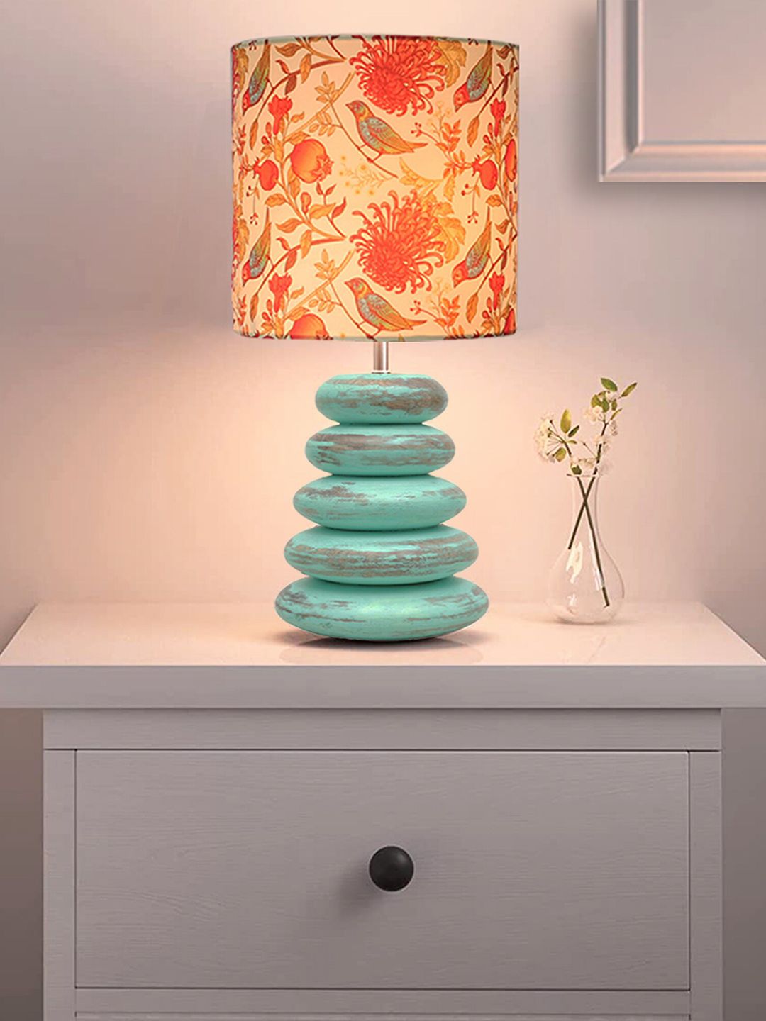 Homesake Algae Red & Blue Pebble & Wooden Printed Table Lamp With LED Bulb-image-32