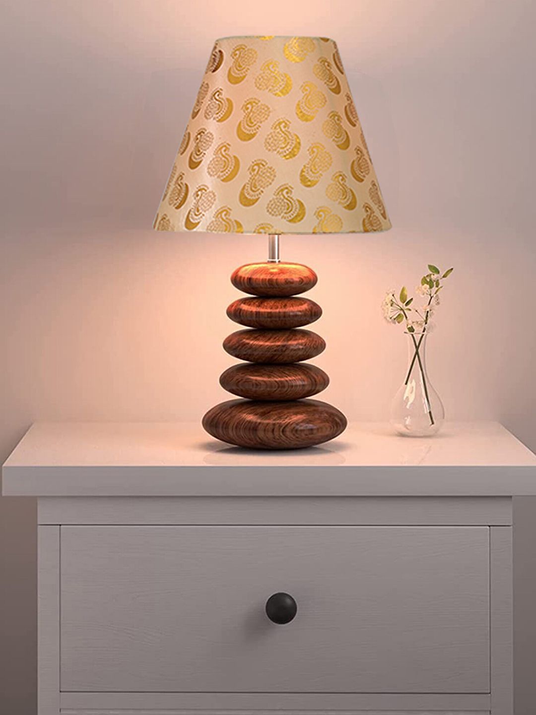 Homesake Gold-Toned Printed Table Lamp With Golden Shade LED Bulb Included-image-22