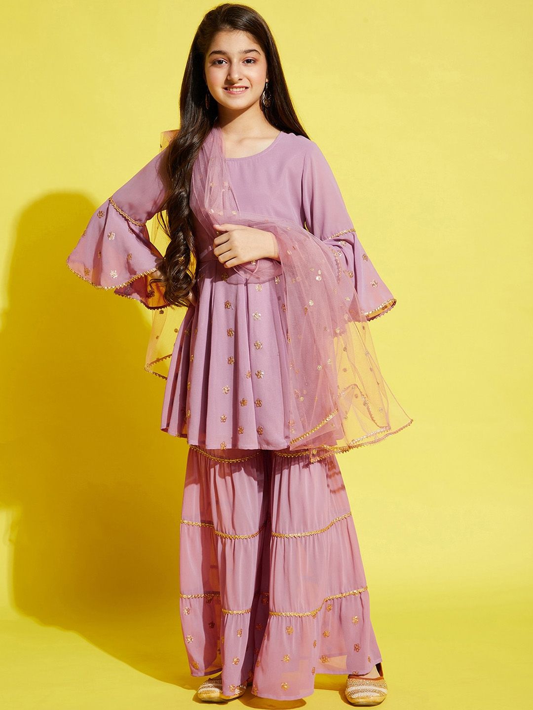 Cherry & Jerry Girls Ethnic Motifs Empire Sequinned Kurta with Sharara & With Dupatta-picture-20