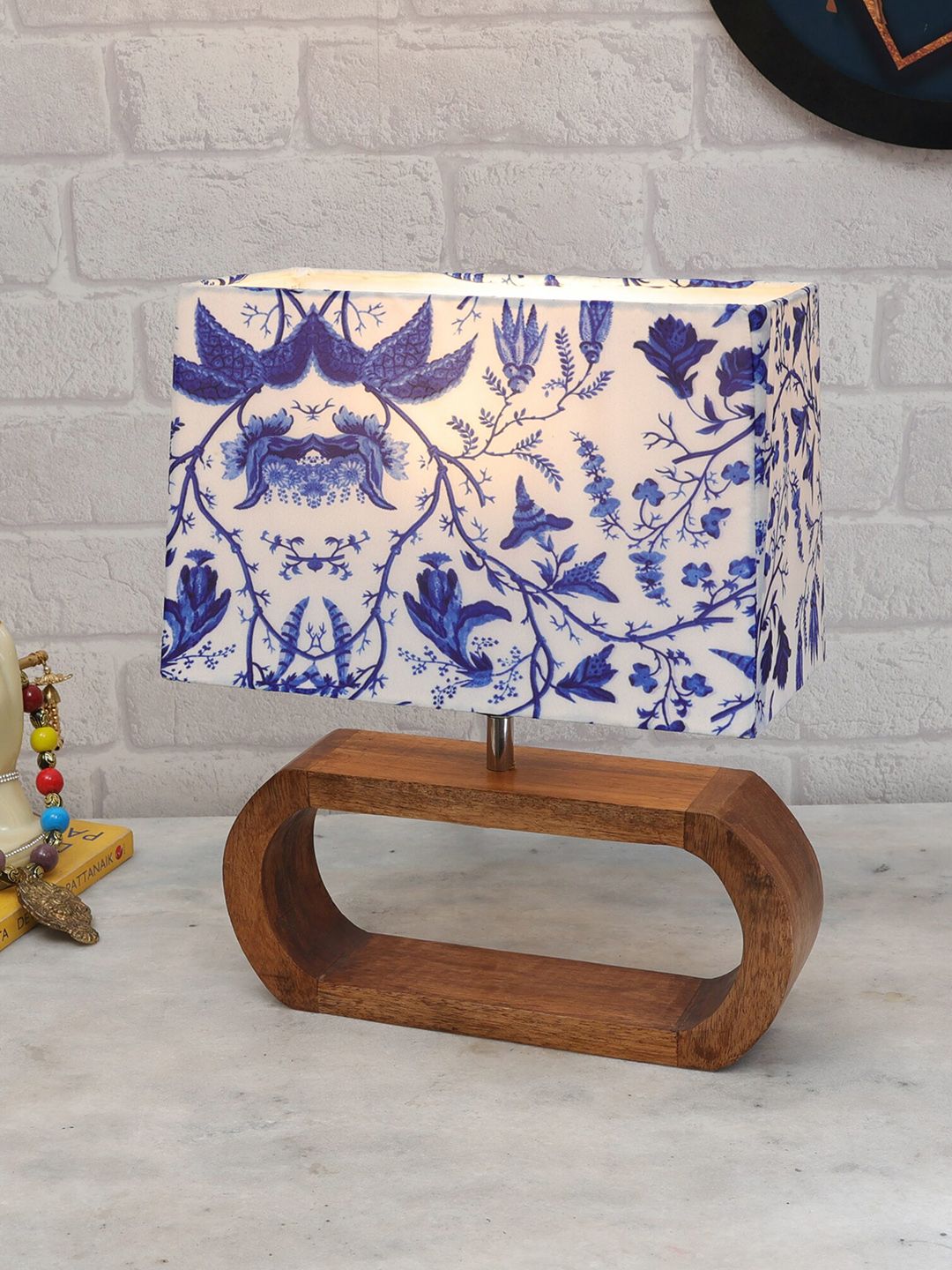 Homesake Blue Printed Wooden Table Lamp-image-35