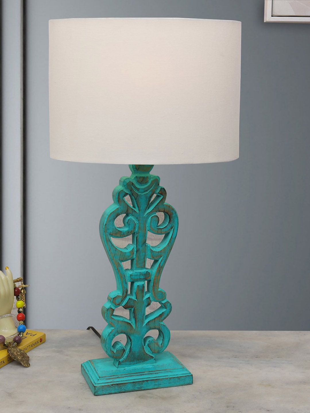 Homesake Hand Carved Wood Table Lamp With Oval Shade-picture-52
