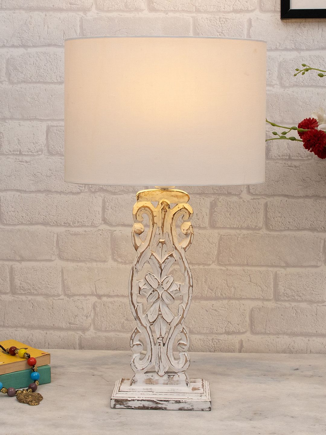 Homesake White Self-Design Wooden Table Lamp-image-45