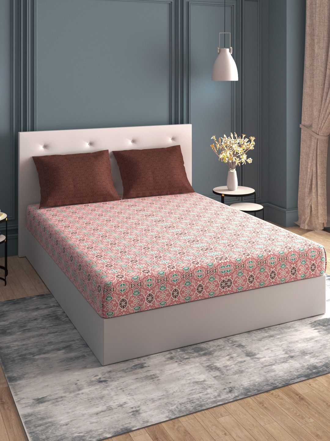 MYTRIDENT Moments Orange  White Ethnic Motifs 120 TC Cotton Queen Bedsheet with 2 Pillow Covers-image-23
