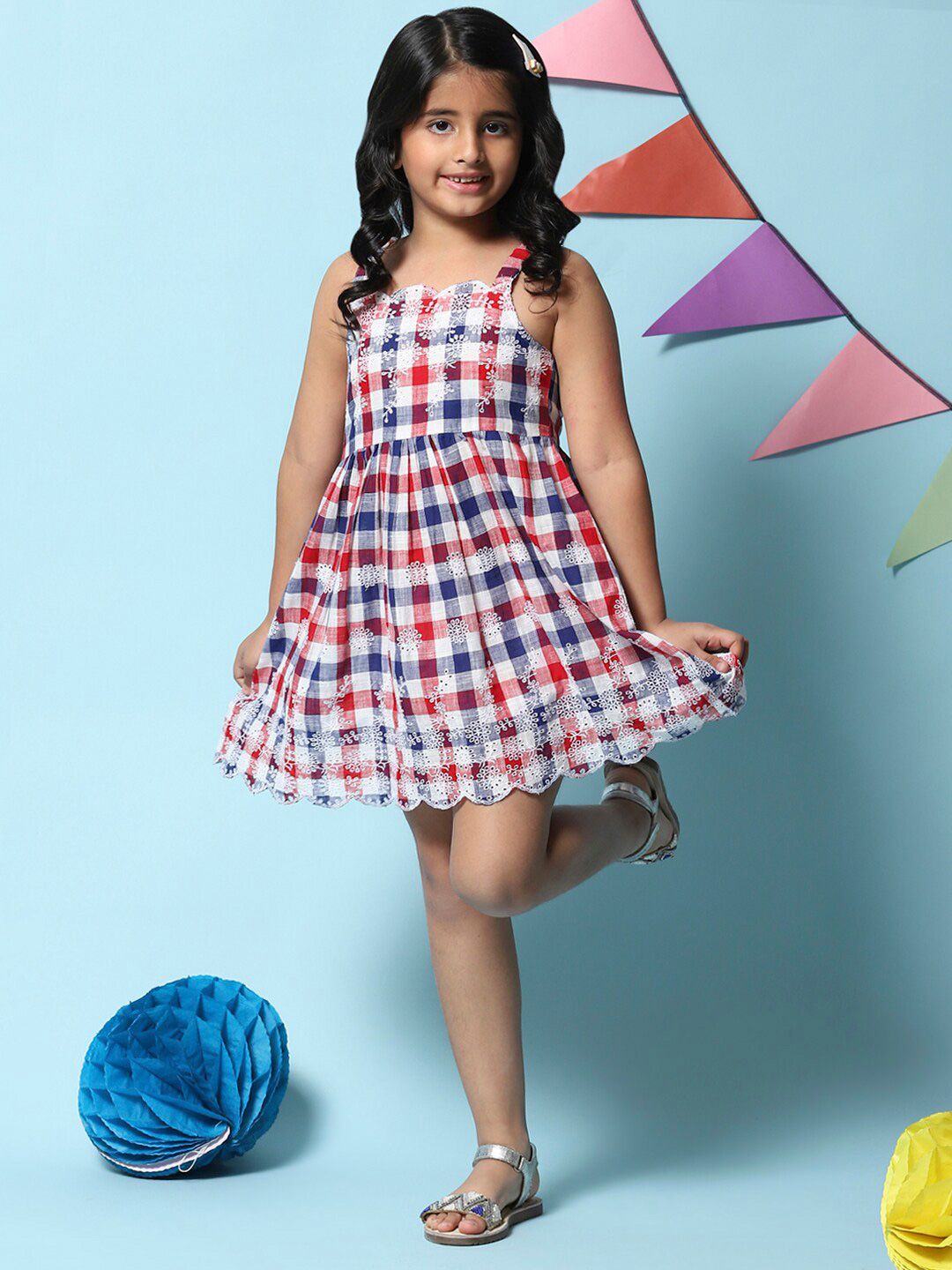 Biba Girls Checked Schiffli Fit and Flare Dress-picture-58