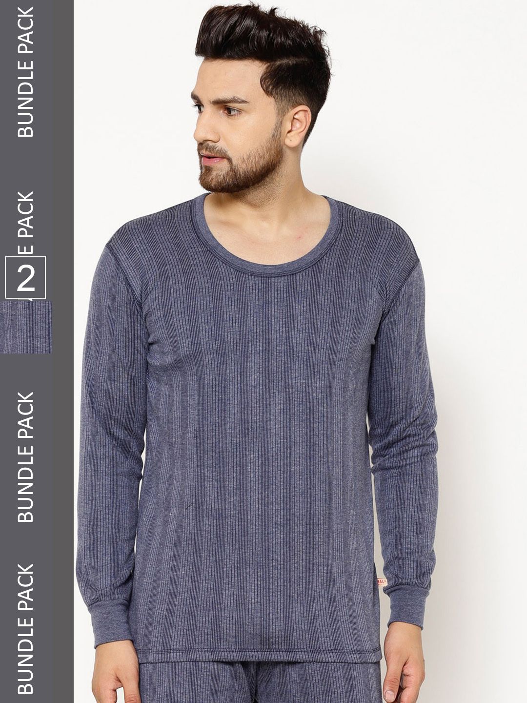 mack jonney VIMAL JONNEY Men Pack Of 2 Striped Cotton Thermal Tops-picture-29