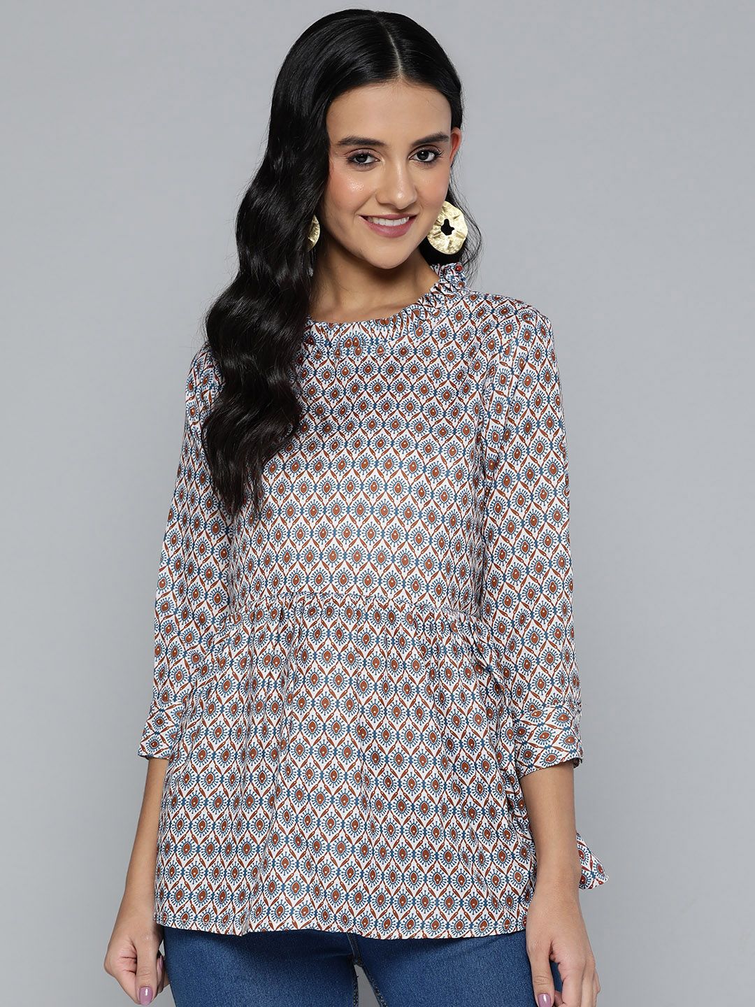 HERE&NOW Women Ethnic Motifs Printed Pleated Kurti-picture-48