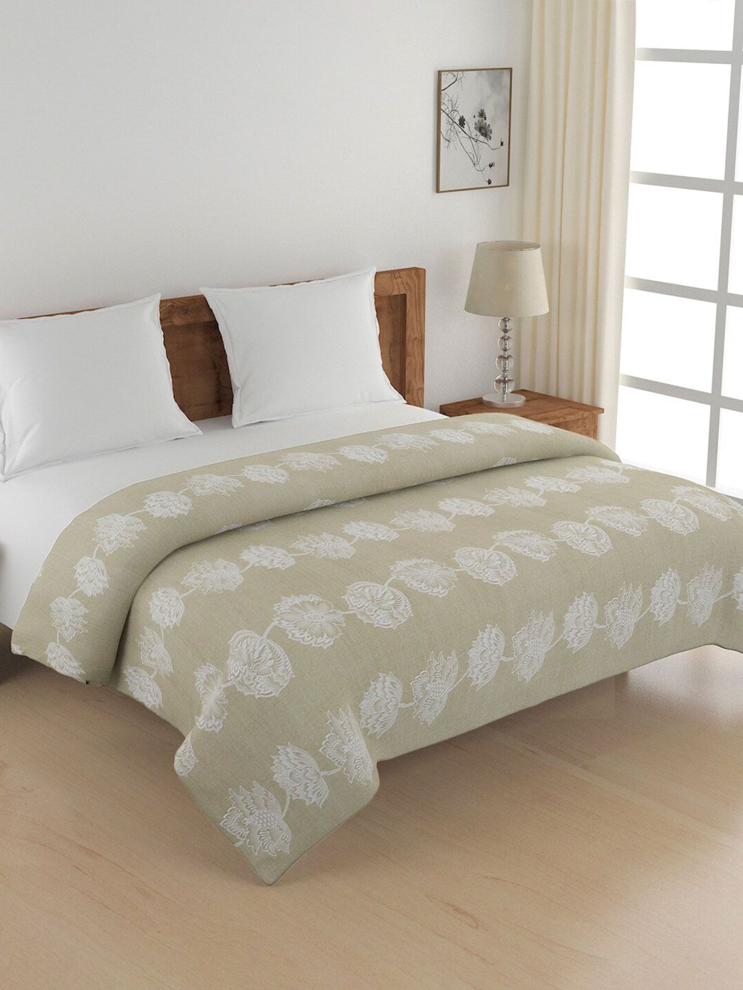 SWAYAM Brown & White Floral AC Room 150 GSM Cotton Double Bed Comforter-image-10