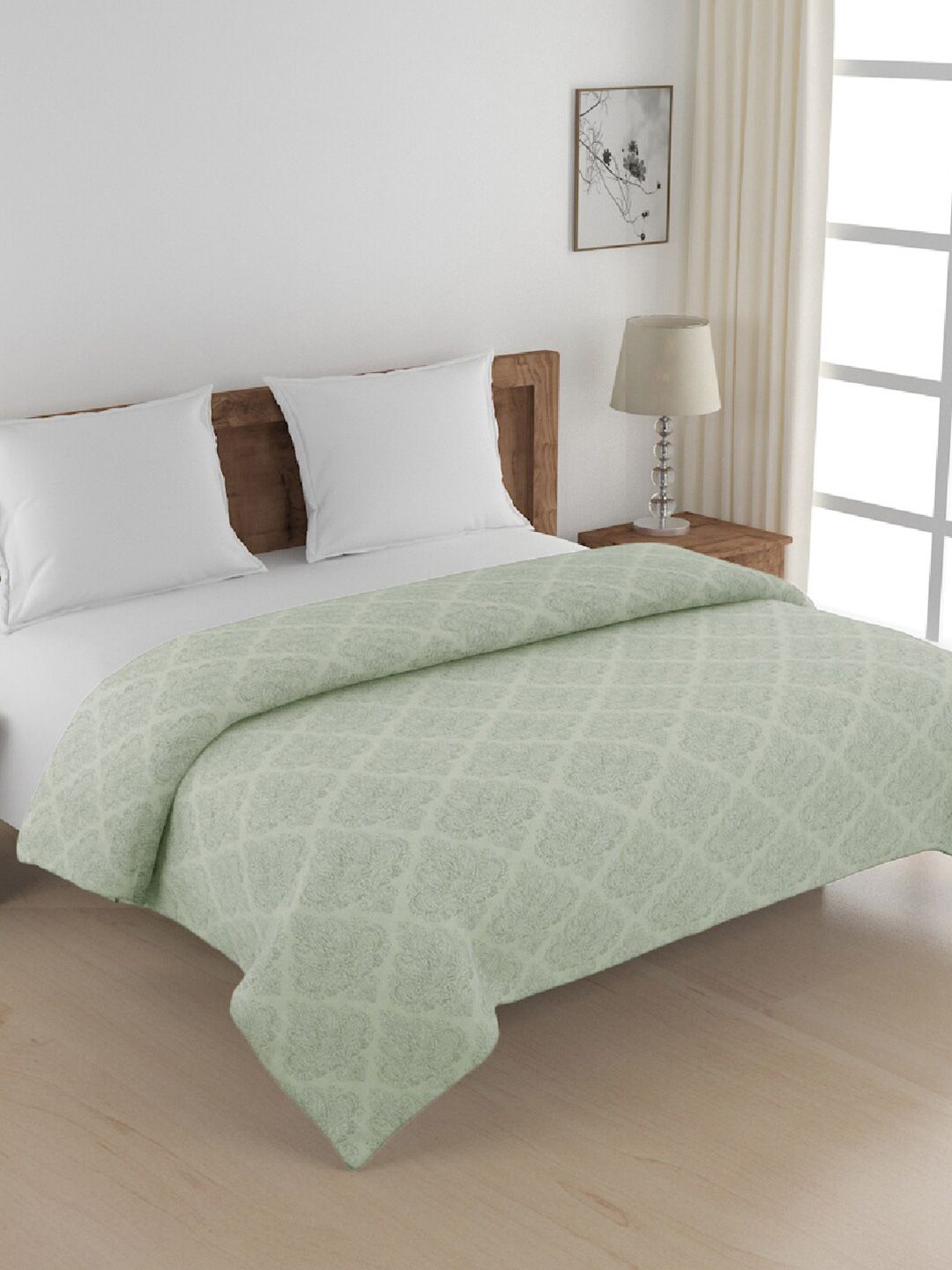 SWAYAM White & Green Ethnic Motifs AC Room 150 GSM Cotton Double Bed Comforter-image-24