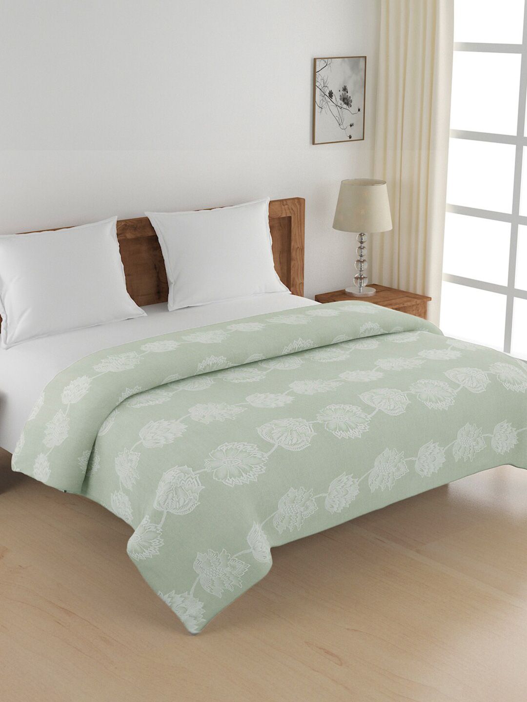 SWAYAM Olive Green & White Floral AC Room 150 GSM Cotton Double Bed Comforter-image-26