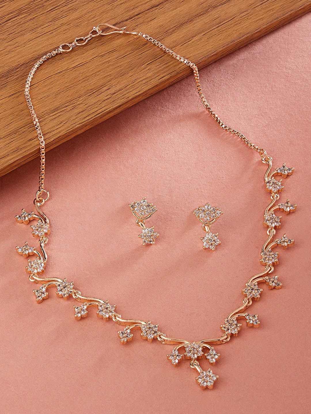 Zaveri Pearls Women Rose Gold-Plated CZ Stones Studded Jewellery Set-picture-20