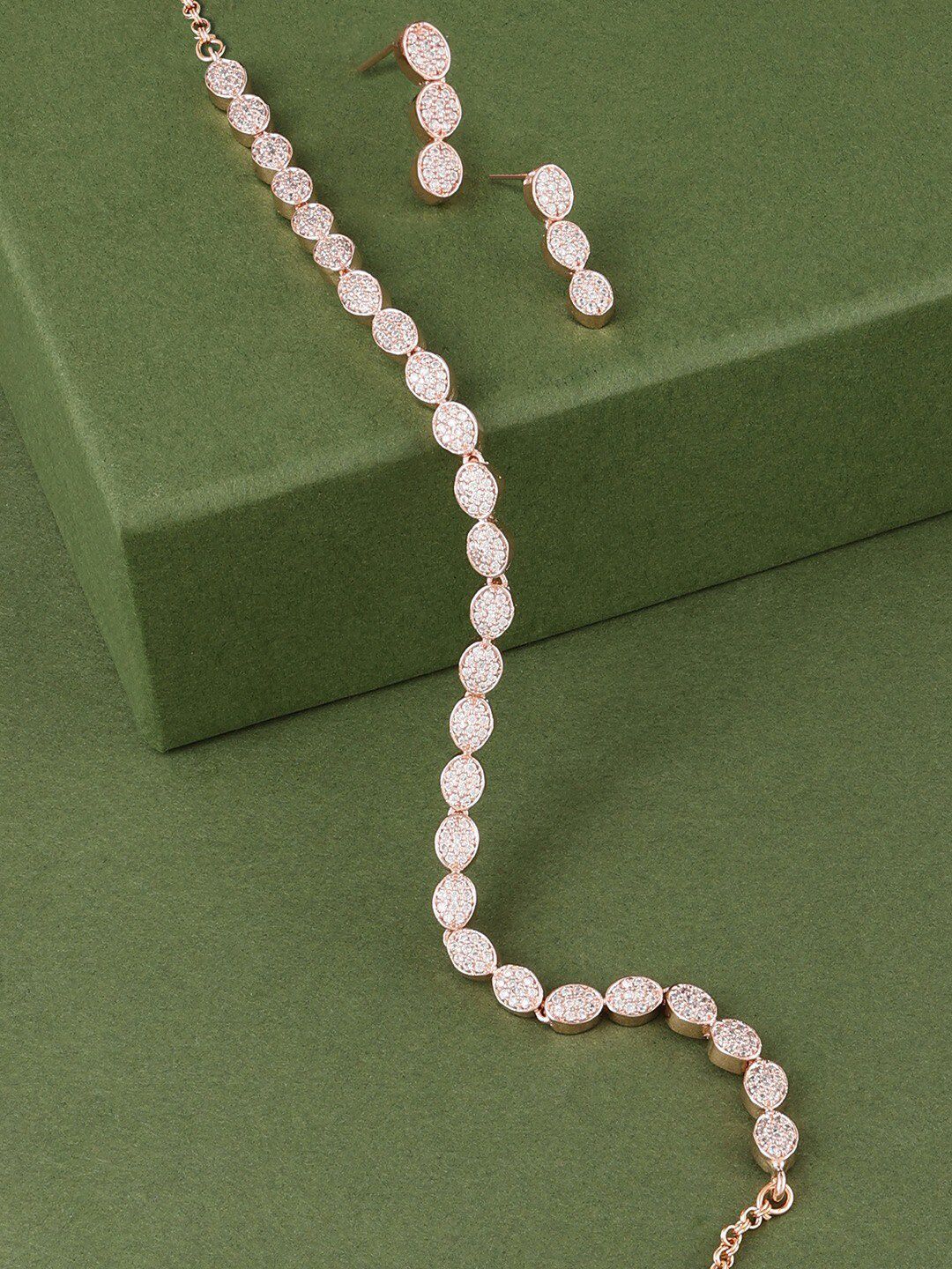 Zaveri Pearls Women Rose Gold-Plated Cubic Zirconia Stone-Studded Jewellery Set-picture-14