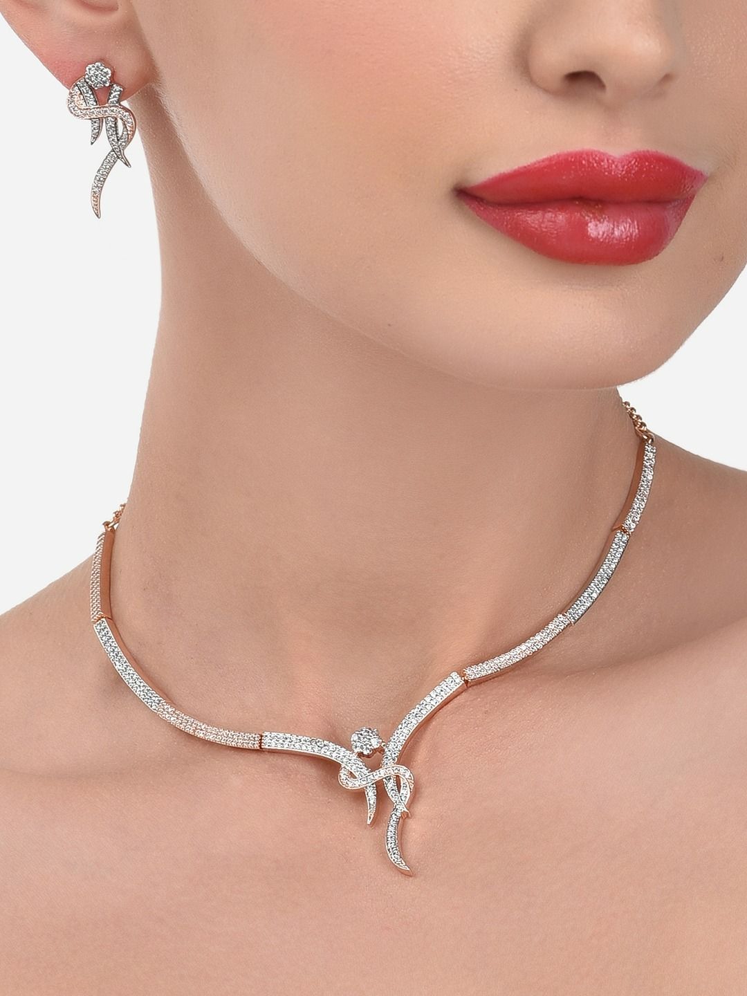 Zaveri Pearls Women Rose Gold-Plated CZ Stones Studded Jewellery Set-picture-19