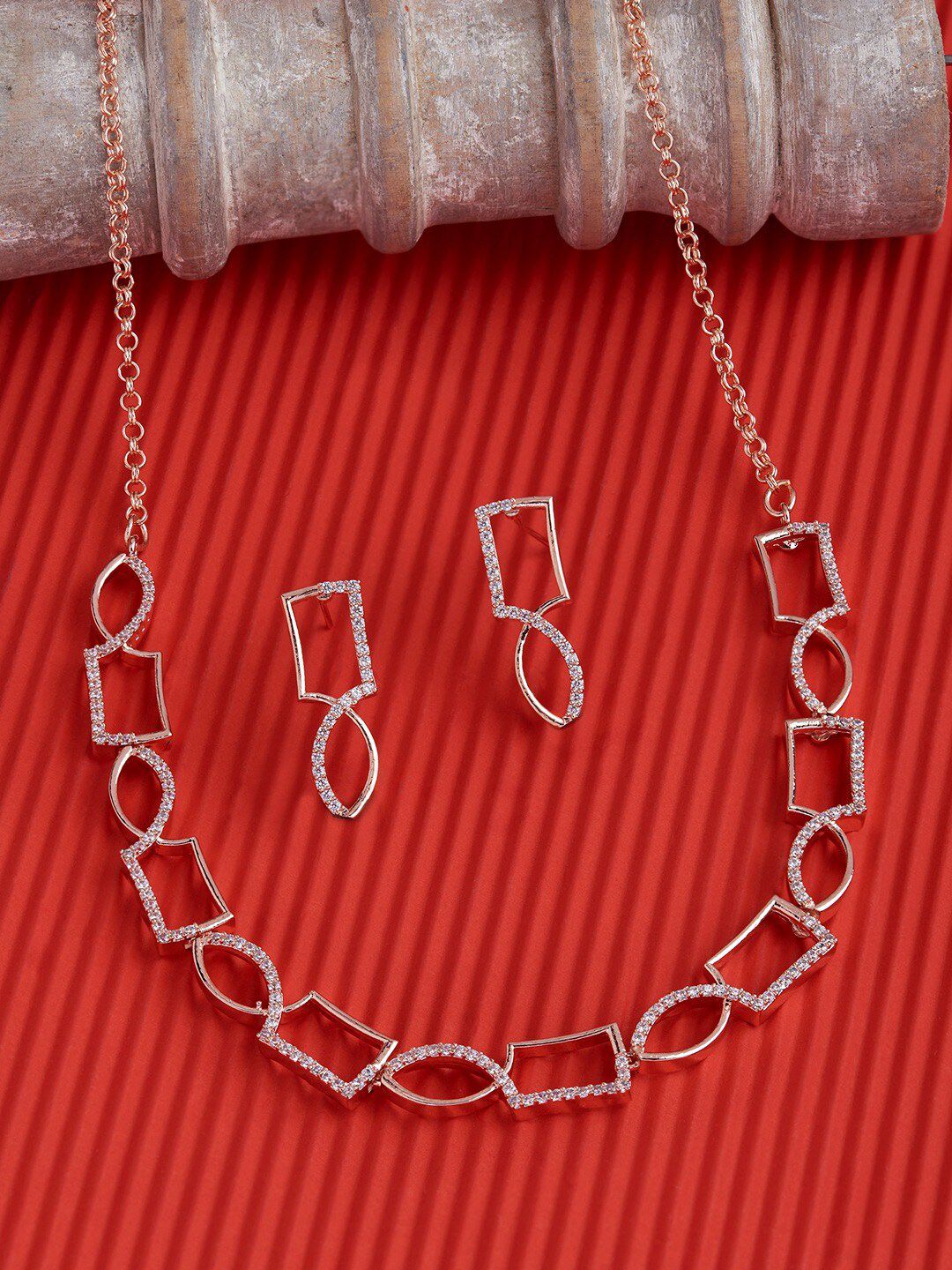 Zaveri Pearls Rose Gold-Plated CZ Stones Studded Jewellery Set-picture-35