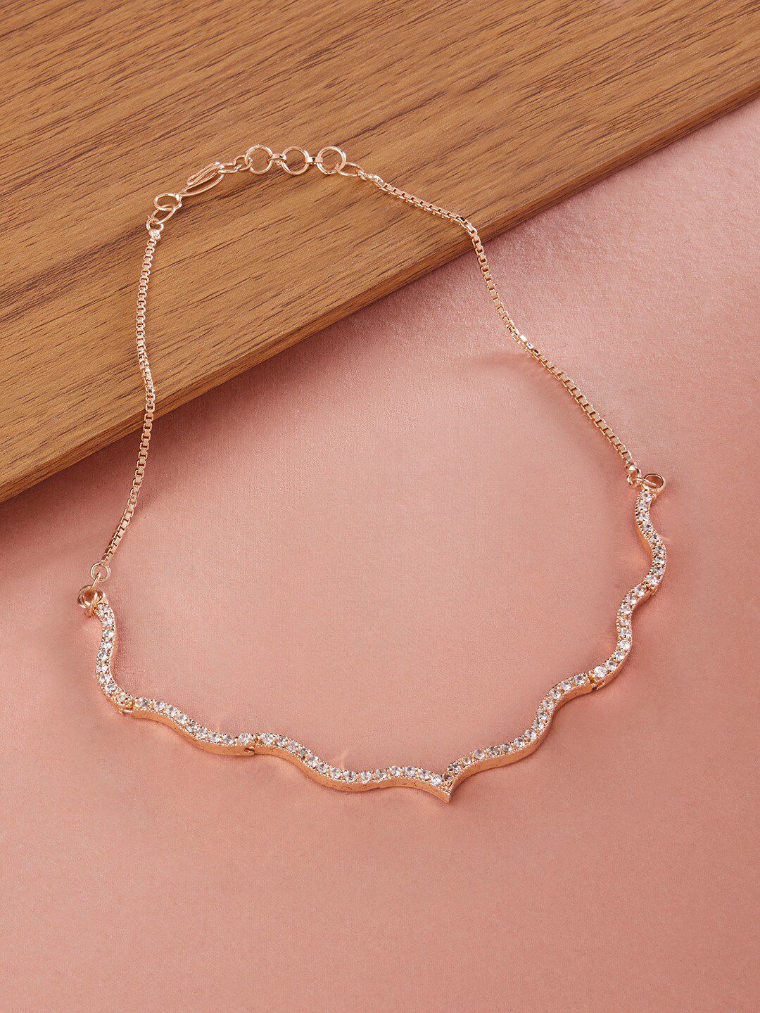 Zaveri Pearls Brass Rose Gold-Plated Cubic Zirconia Necklace-picture-12