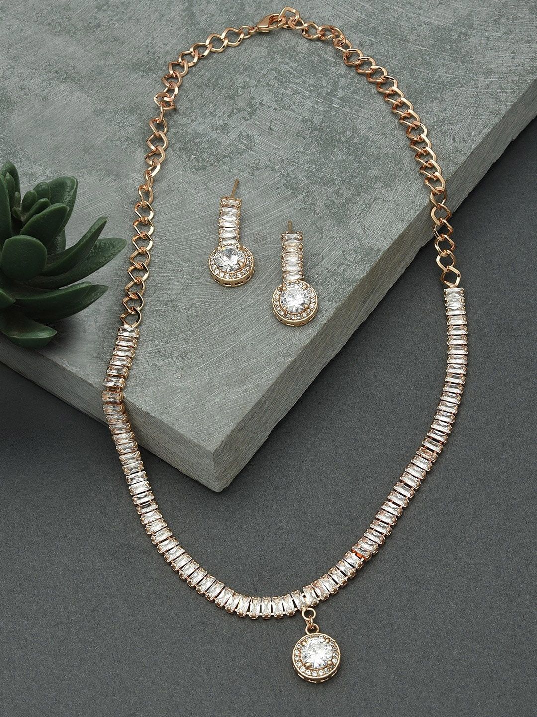 Zaveri Pearls Rose Gold-Plated CZ-Studded & Beaded Jewellery Set-picture-27