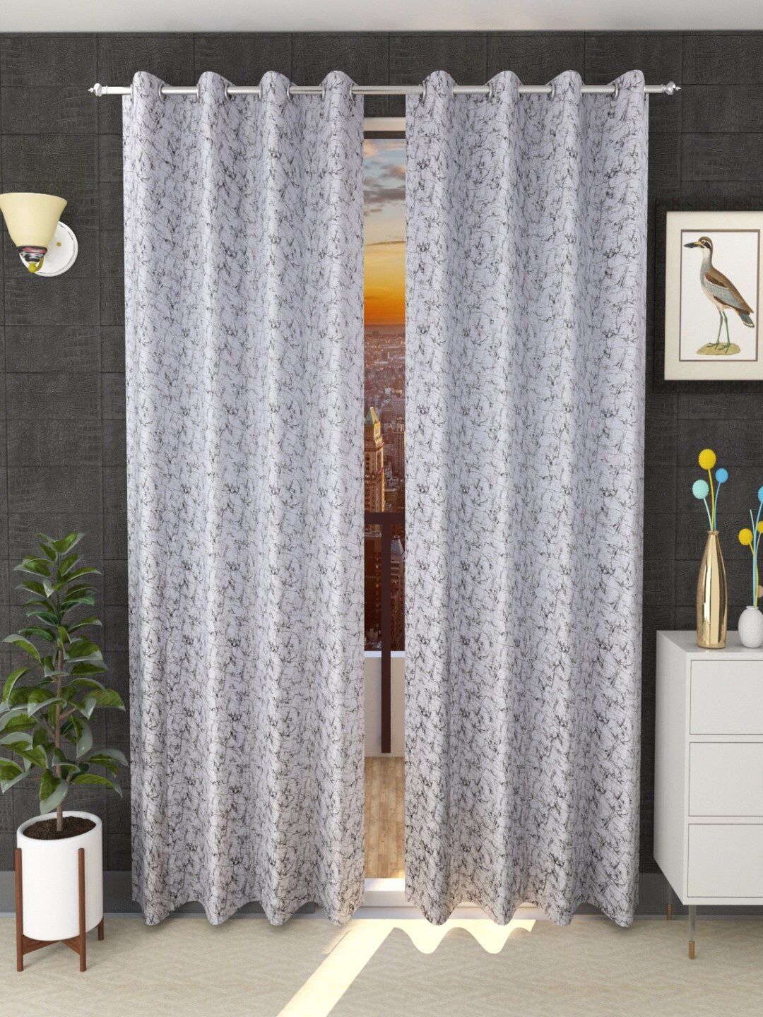 Homefab India White & Black Set Of 2 Room Darkening Long Door Curtains 9 Feet-image-41