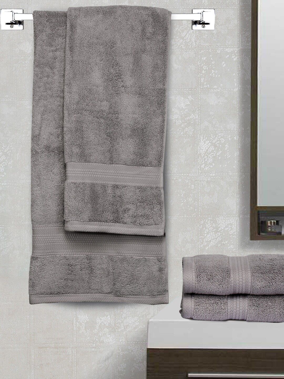 BOMBAY DYEING Super Ultrx Zero Tuest Grey Set Of 4 650 GSM Soft Cotton Towel Set