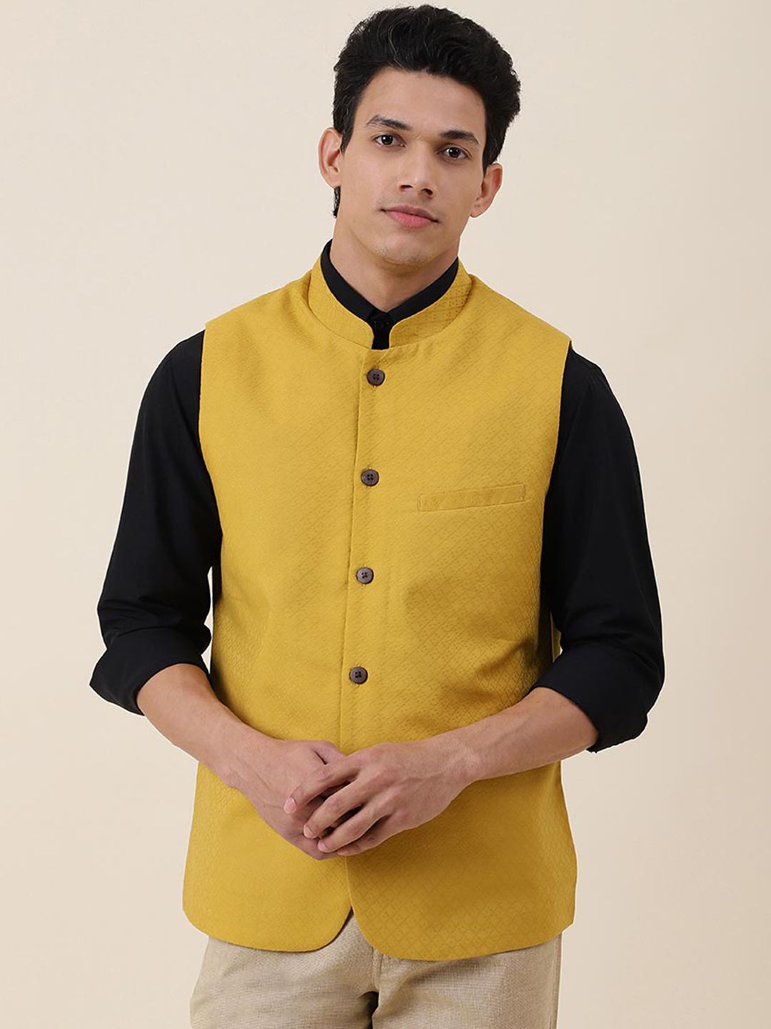 Fabindia  Men Woven Design Cotton Nehru Jackets-picture-26