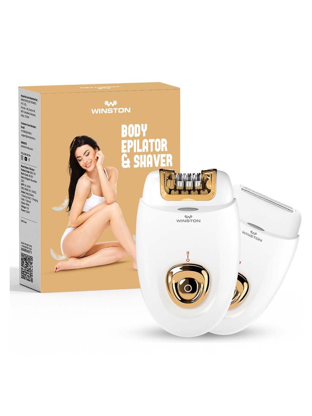 WINSTON Rechargeable 2 In 1 Body Epilator & Shaver for Painless Hair Removal- White & Pink