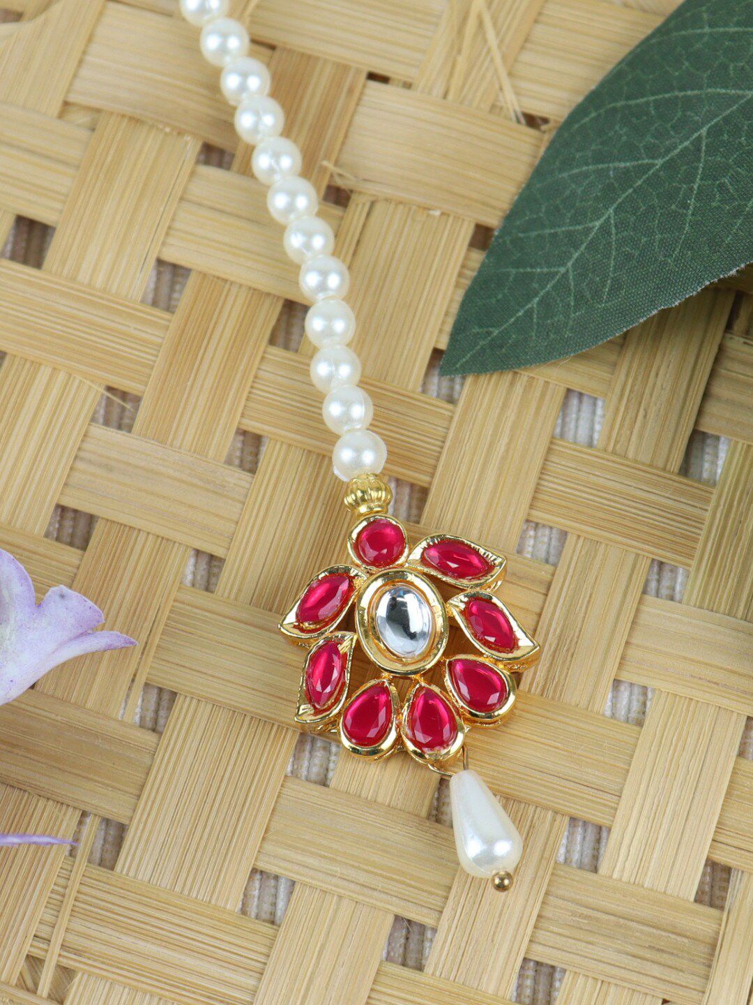 Asthetika Kids Girls Gold-Plated Kundan Stone-Studded & Pearl Beaded Maang Tikka-picture-54