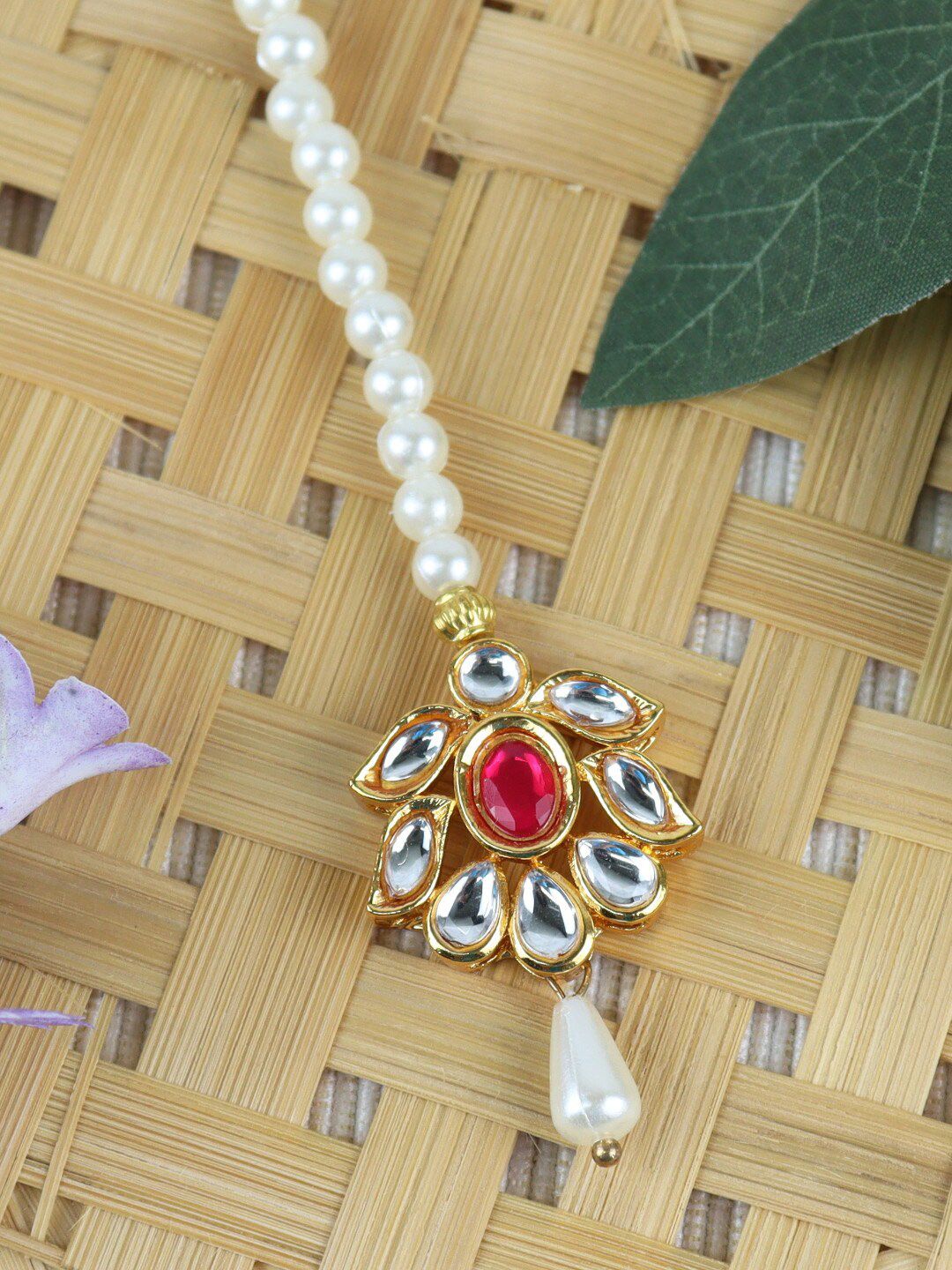 Asthetika Kids Gold-Plated Kundan & Pearls Studded Maangtika Head Jewellery-picture-38