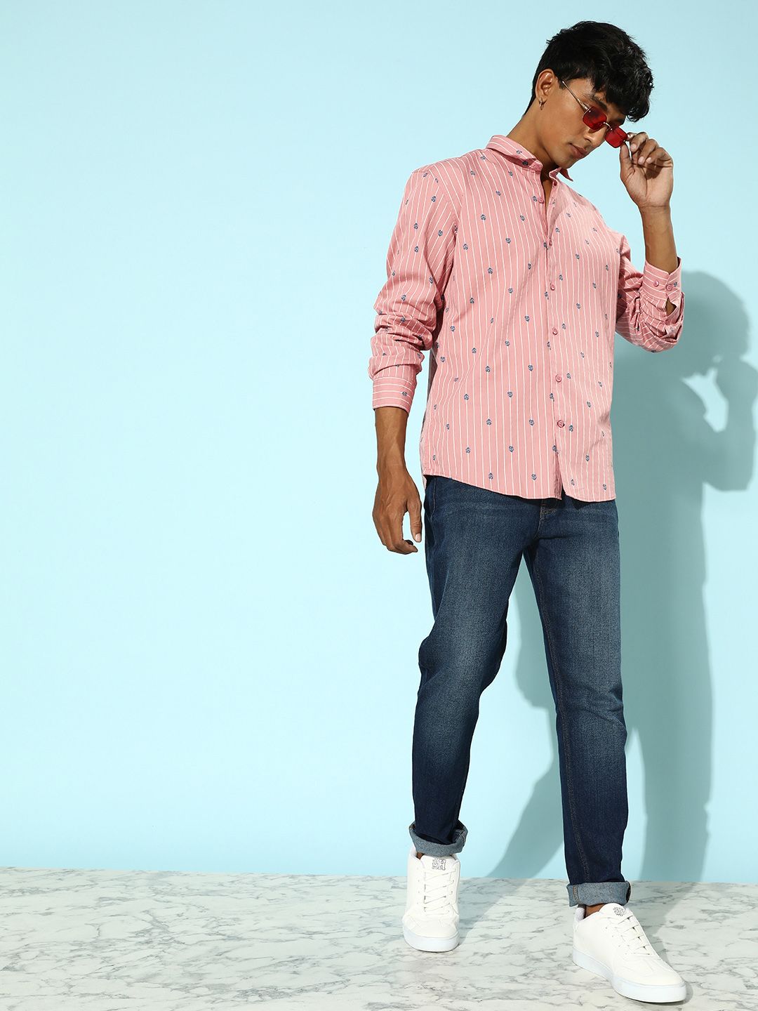 Mast & Harbour Men Dusty Rose Pure Cotton MCW Love Is In The Air Flower Power Casual Shirt
