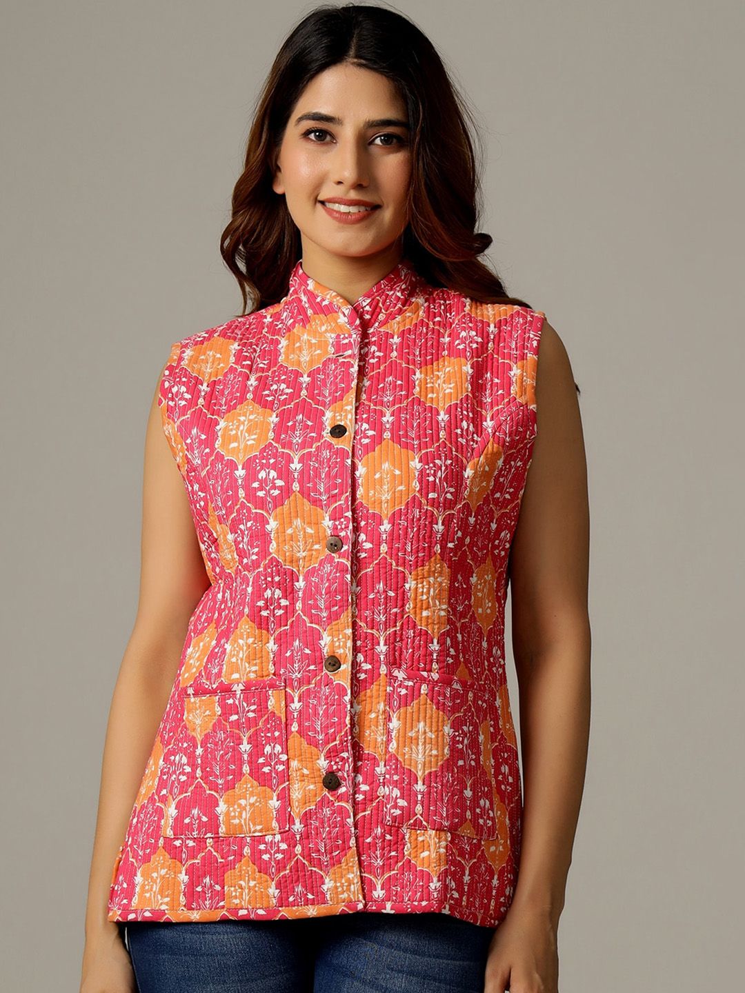 HANDICRAFT PALACE Women Floral Printed Reversible Cotton Tailored Jacket