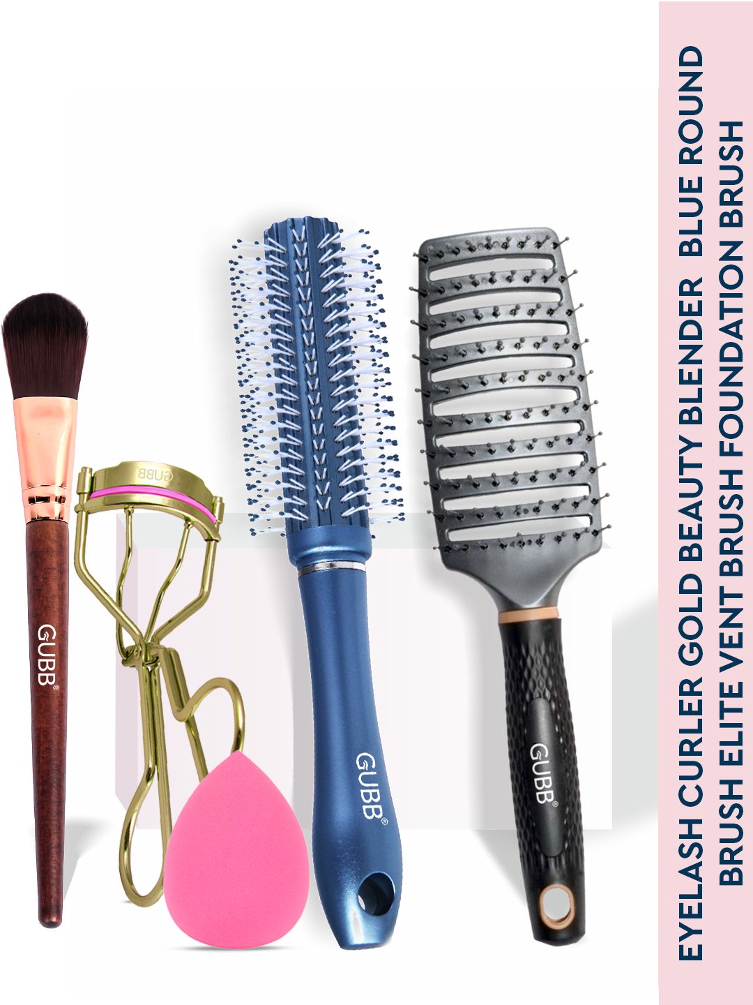GUBB Set of Eyelash Curler Beauty Blender 2 Hair Brushes & Foundation Brush-image-38