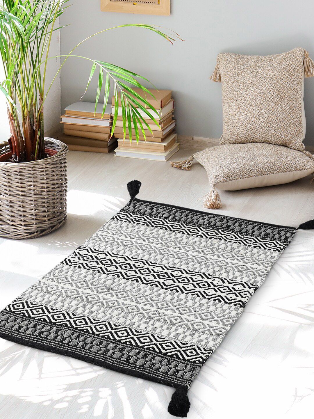 SASHAA WORLD Black & Grey Cotton Floor Dhurries-picture-13