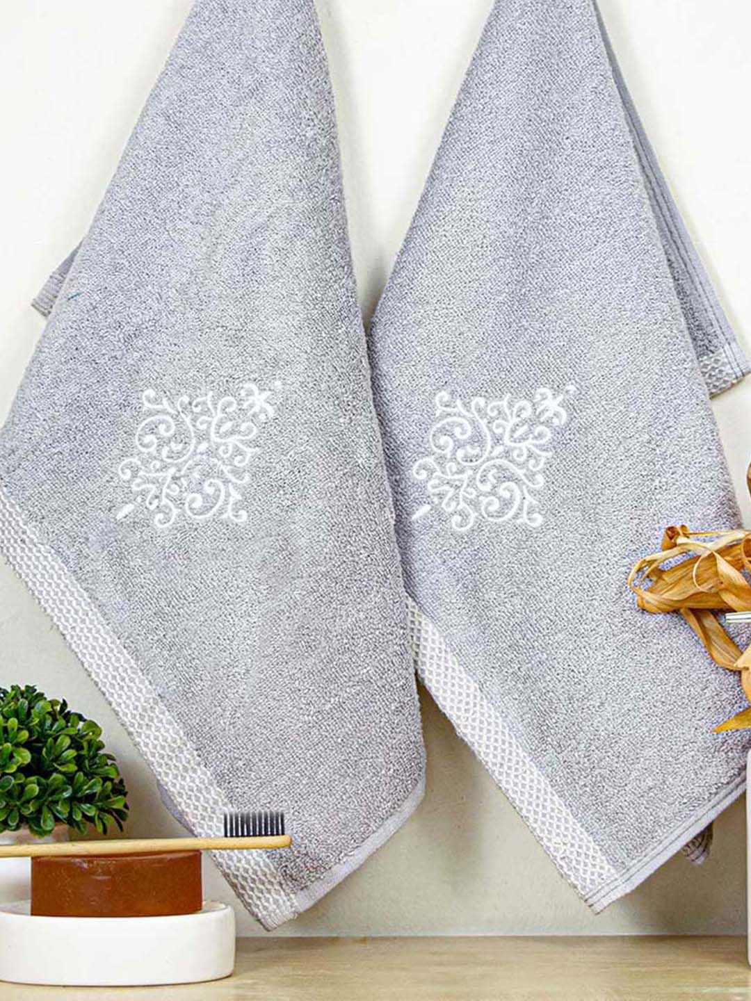 RANGOLI Grey Set Of 2 600 GSM Organic Royal Bamboo Hand Towel Set-image-44