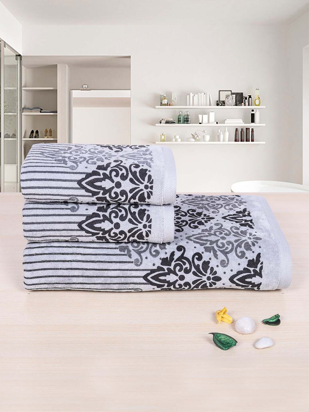 RANGOLI Emperial Grey Set Of 3 Self-Designed Pure Cotton 450 GSM Towel Set-image-21