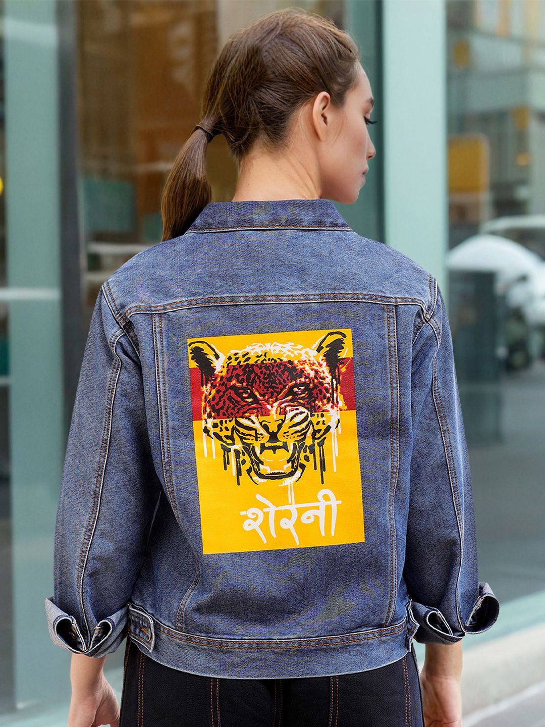 Freehand by The Indian Garage Co Women Pure Cotton Crop Outdoor Denim Jacket