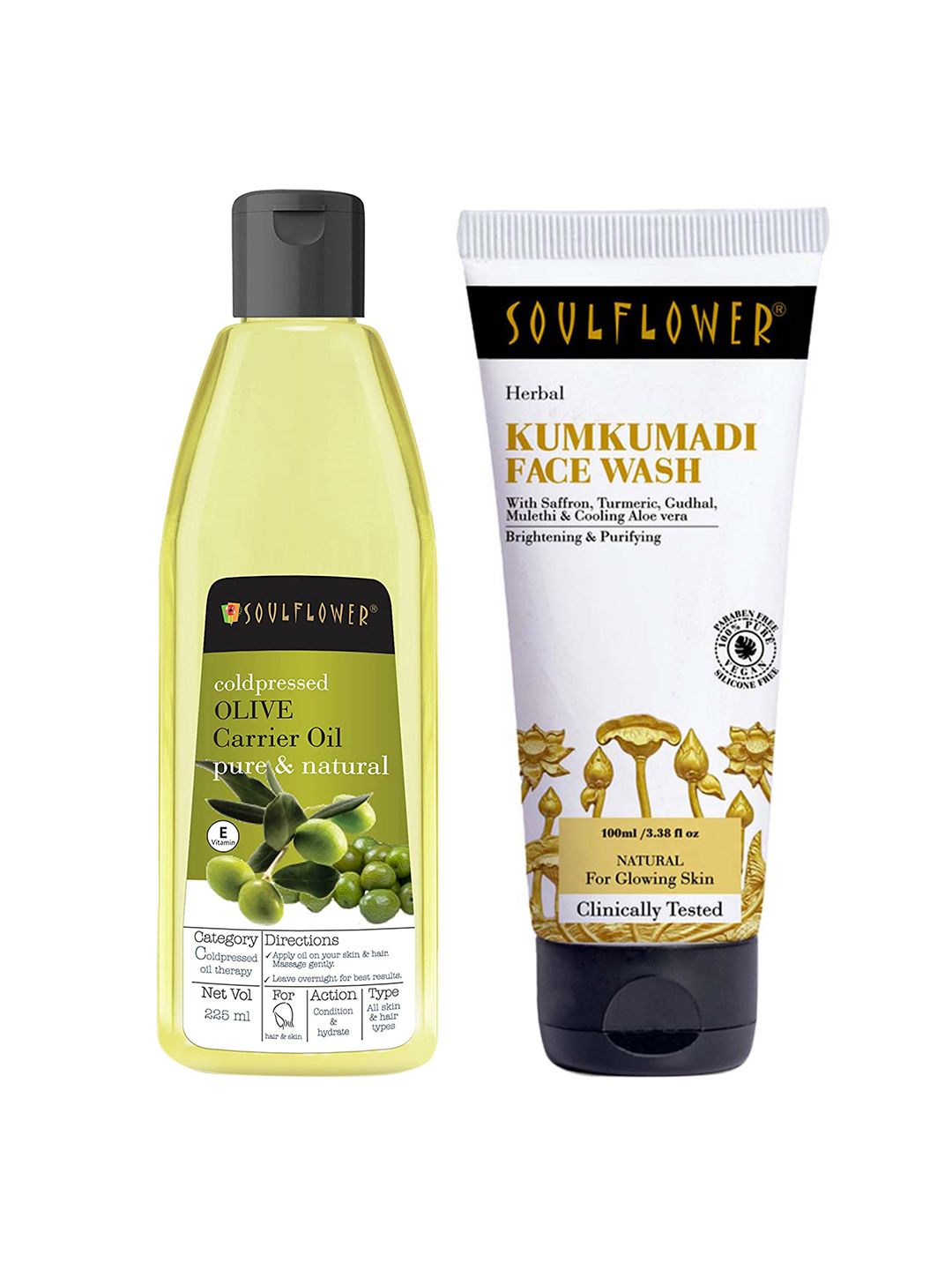 Soulflower Set of Kumkumadi Face Wash 100 ml + Cold Pressed Virgin Olive Oil 225 ml-image-3