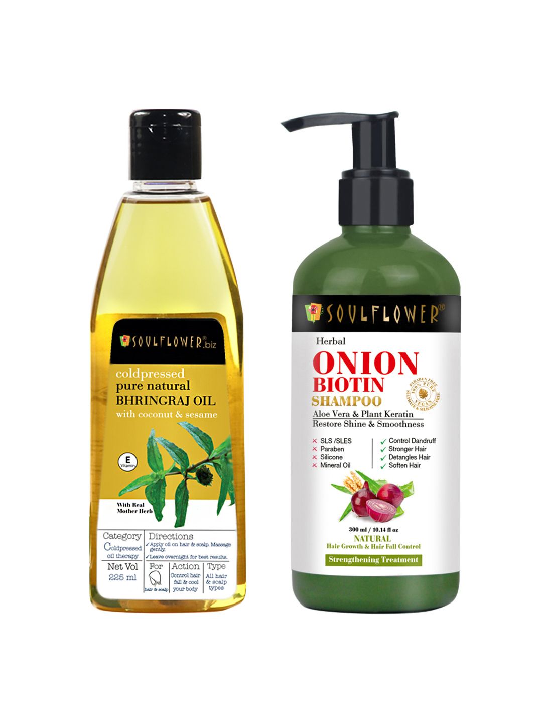 Soulflower Combo of Coldpressed Bhringraj Oil 225ml & Onion Biotin Shampoo 300ml-image-11