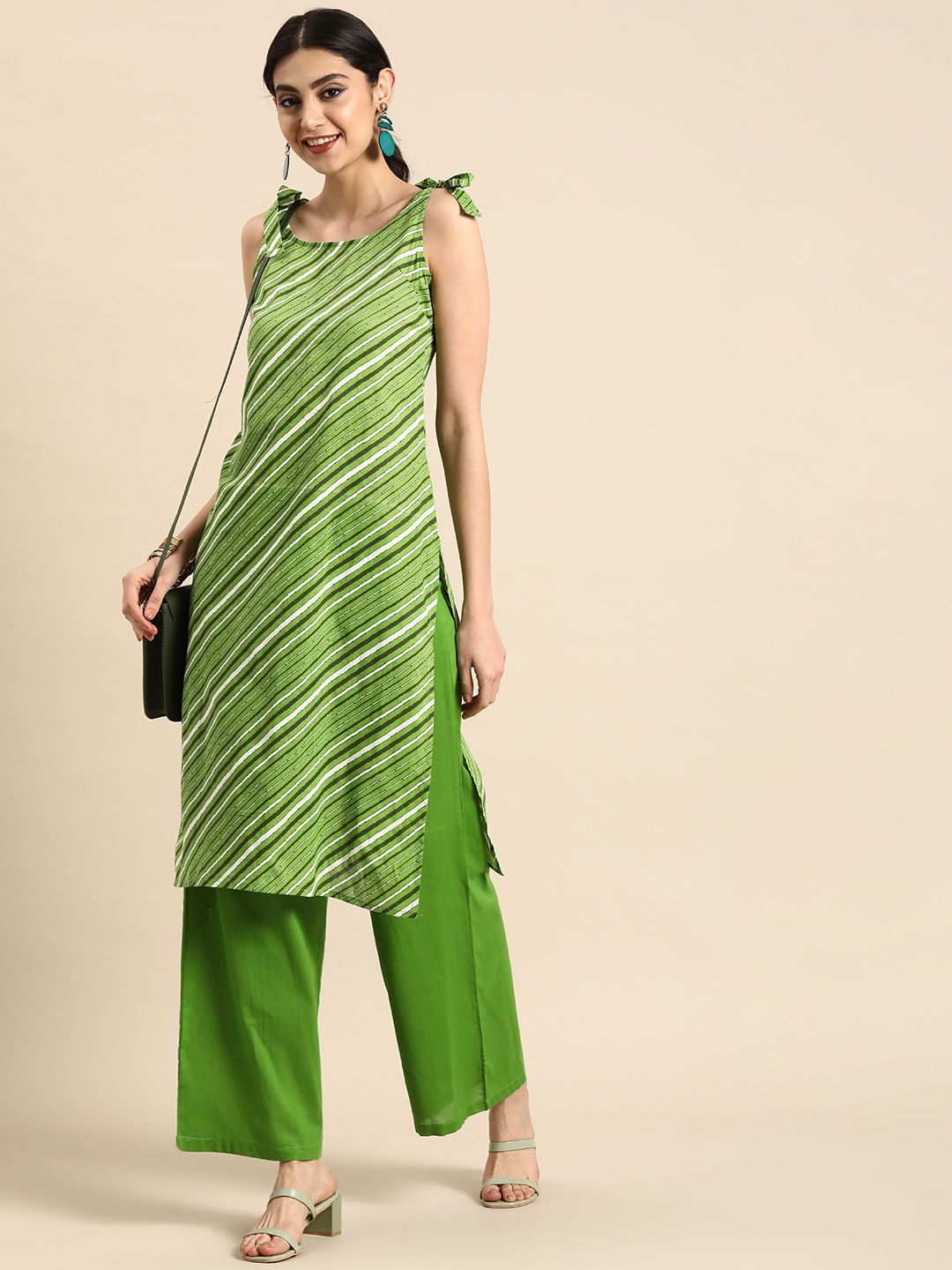 Anouk Women Pure Cotton Striped Kurta with Palazzos