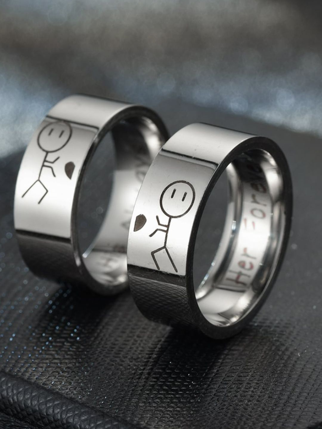 UNIVERSITY TRENDZ Set Of 2 Rhodium-Plated Designed Couple Finger Rings-picture-57
