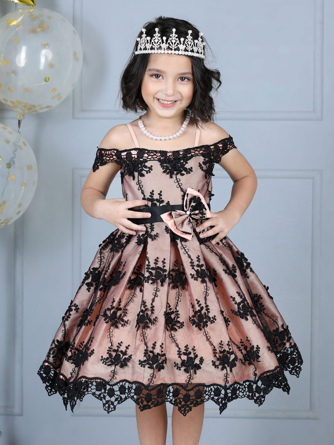 Dress My Angel Floral Self Design Off-Shoulder Fit & Flare Dress-picture-18