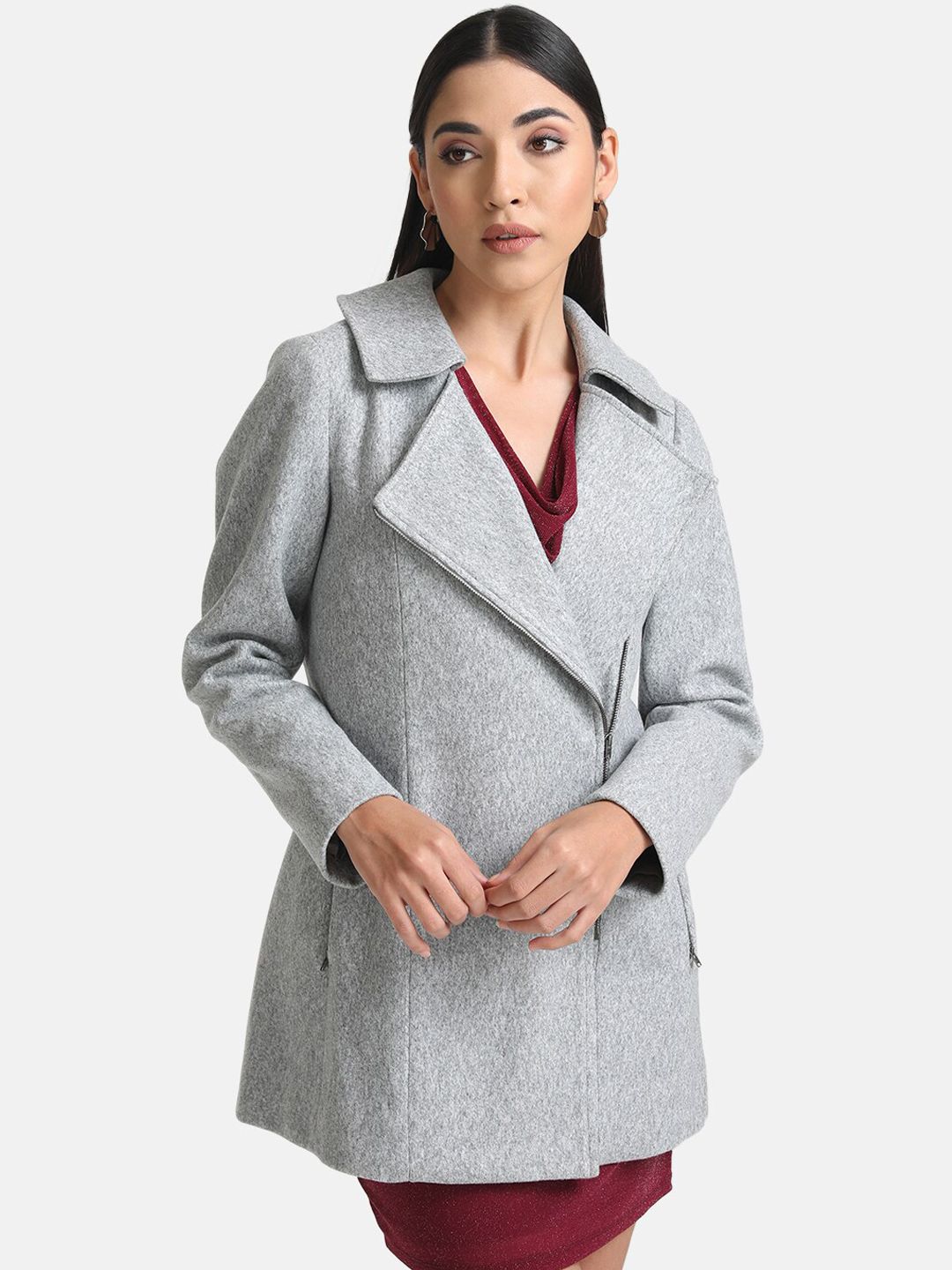 Solid High Neck Polyester Women's Coat