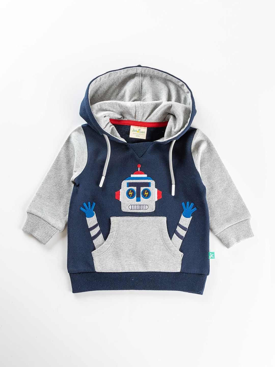 JusCubs Boys Navy Blue Cotton Colourblocked Hooded Sweatshirt-picture-23