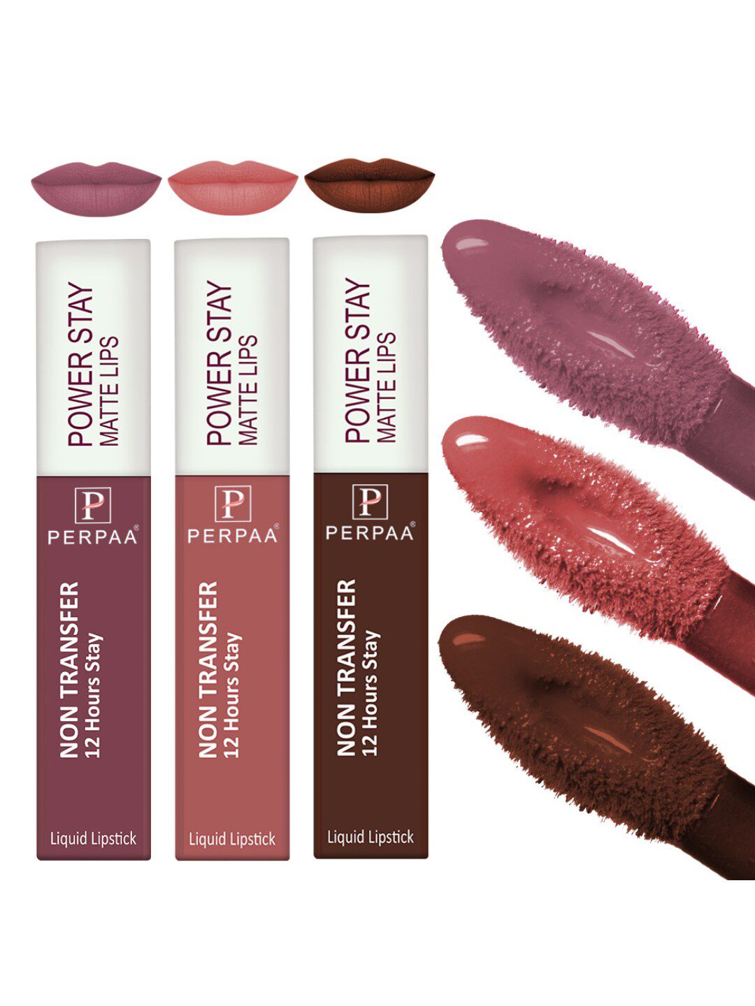PERPAA Set of 3 Power Stay Non-Transfer & Long-Lasting Velvet Matte Liquid Lipstick 5 g-Brown 16 - Mauve 23 - Nude 21-picture-45