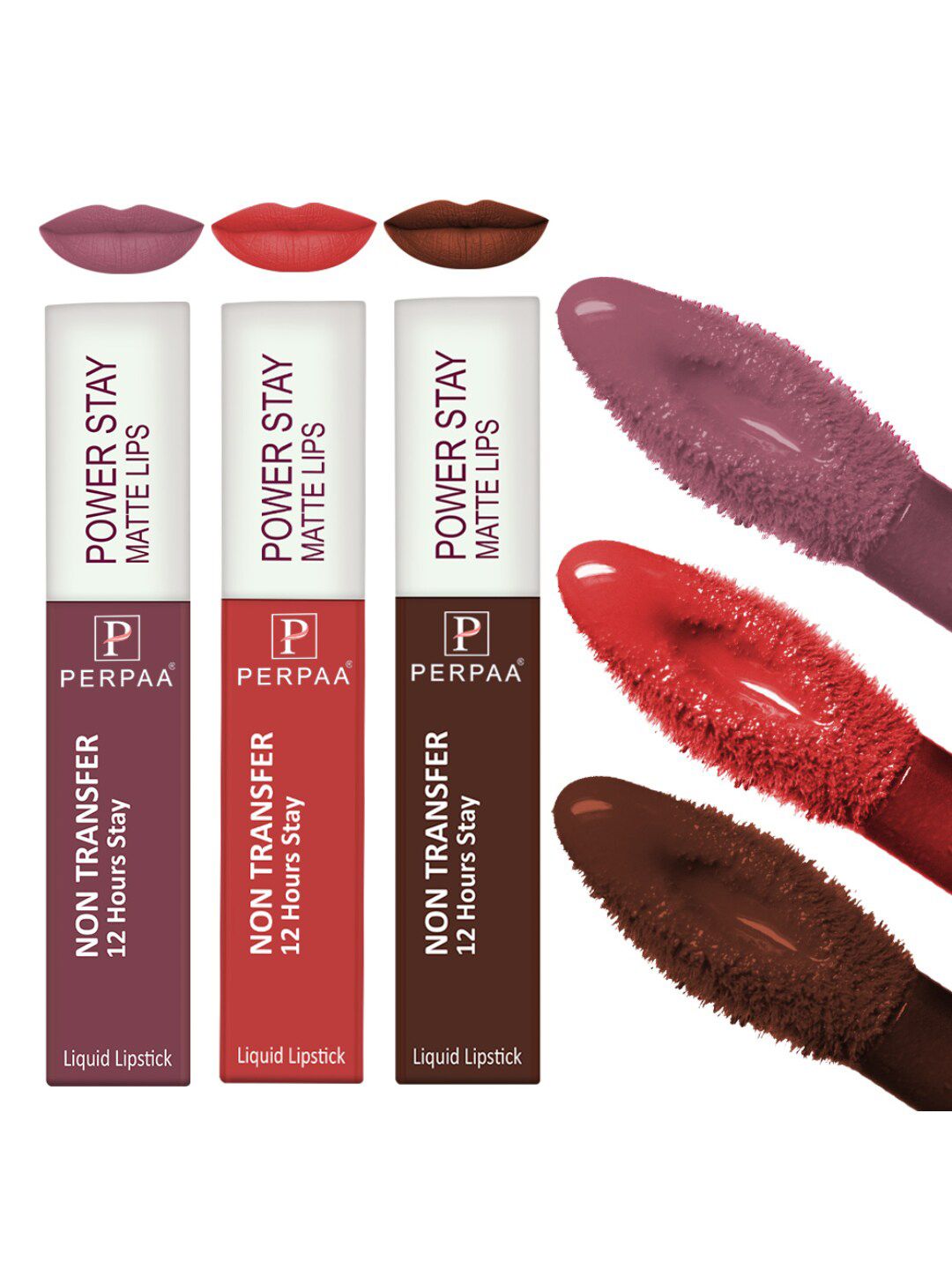 PERPAA Set of 3 Power Stay Non-Transfer & Long-Lasting Velvet Matte Liquid Lipstick 5 g-Bright Red 01 - Brown 16 - Mauve 23-picture-43
