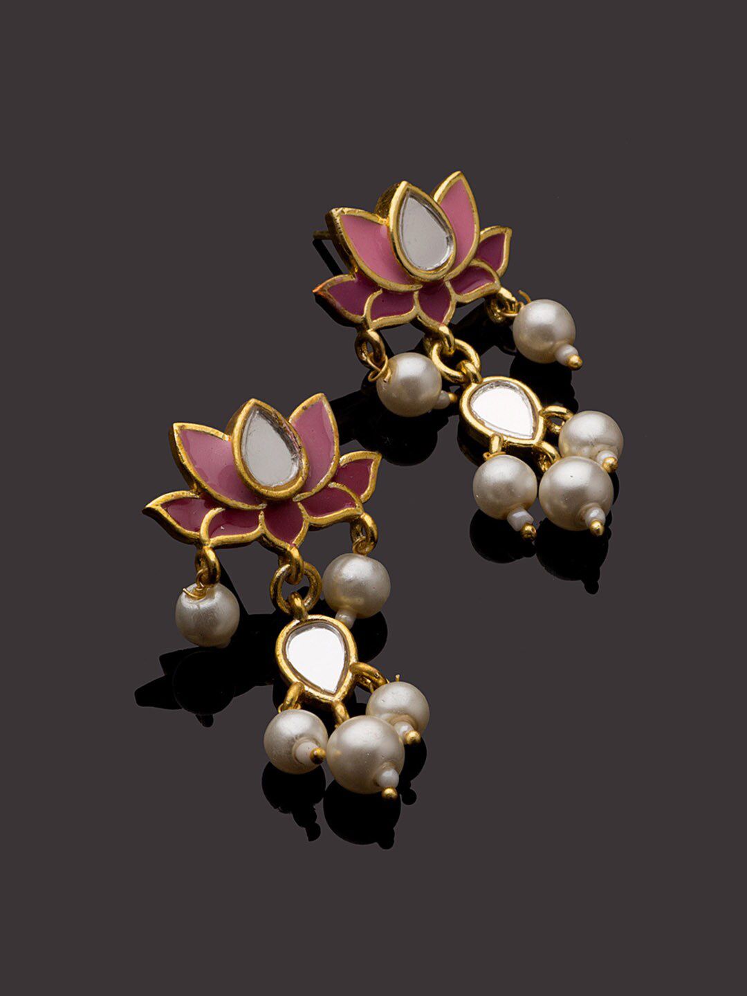 Voylla Gold-Plated Floral Drop Earrings-picture-40