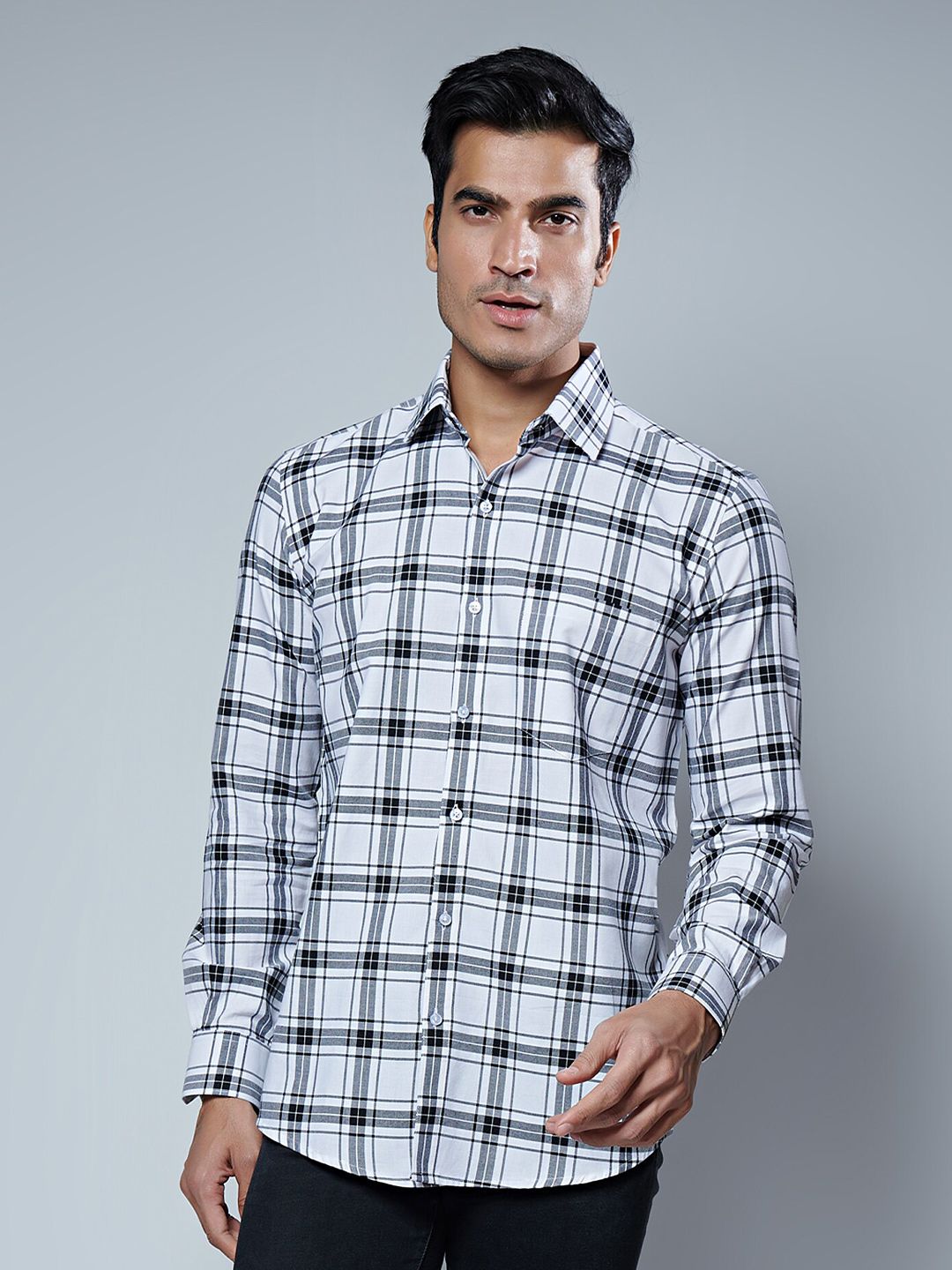 MARK & ALBERT Men Slim Fit Tartan Checks Casual Cotton Shirt-image-38