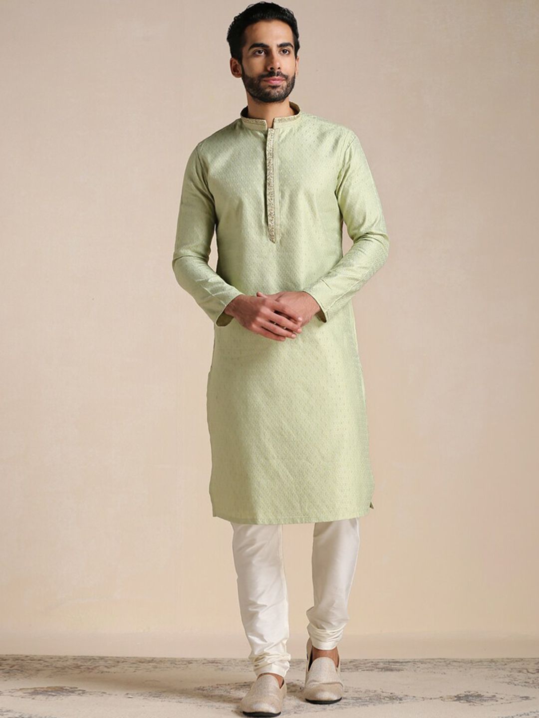 Manyavar Men Full Sleeves Kurta With Churidar-image-6